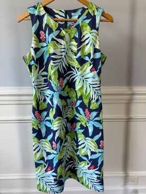 J. McLaughlin Navy Shift Dress Aqua & Green Floral Tropical Print M Medium